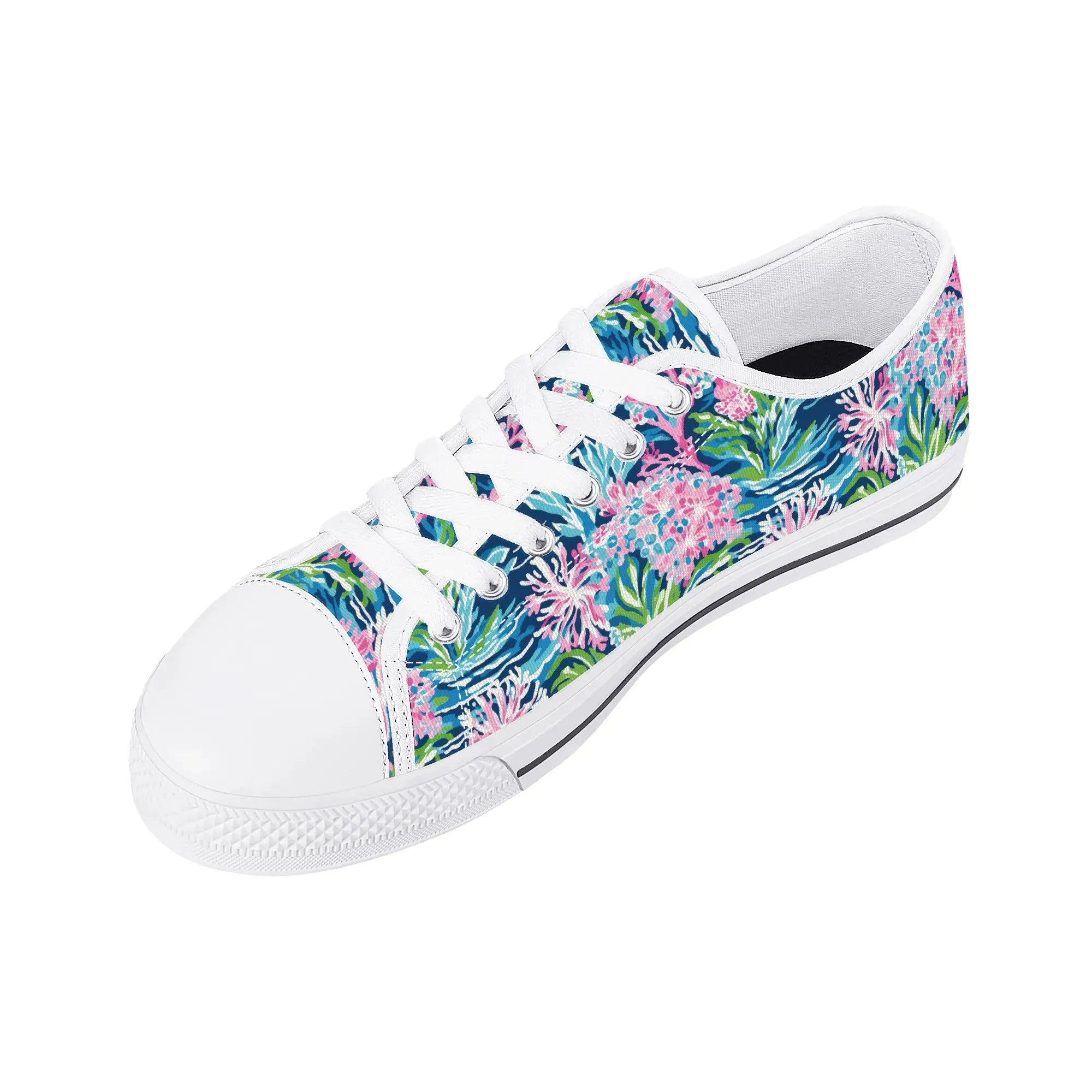 Blush Blossoms: Watercolor Water Garden Adorned with Pink Flowers Womens Low Top Canvas Sneakers US5.5 - US12
