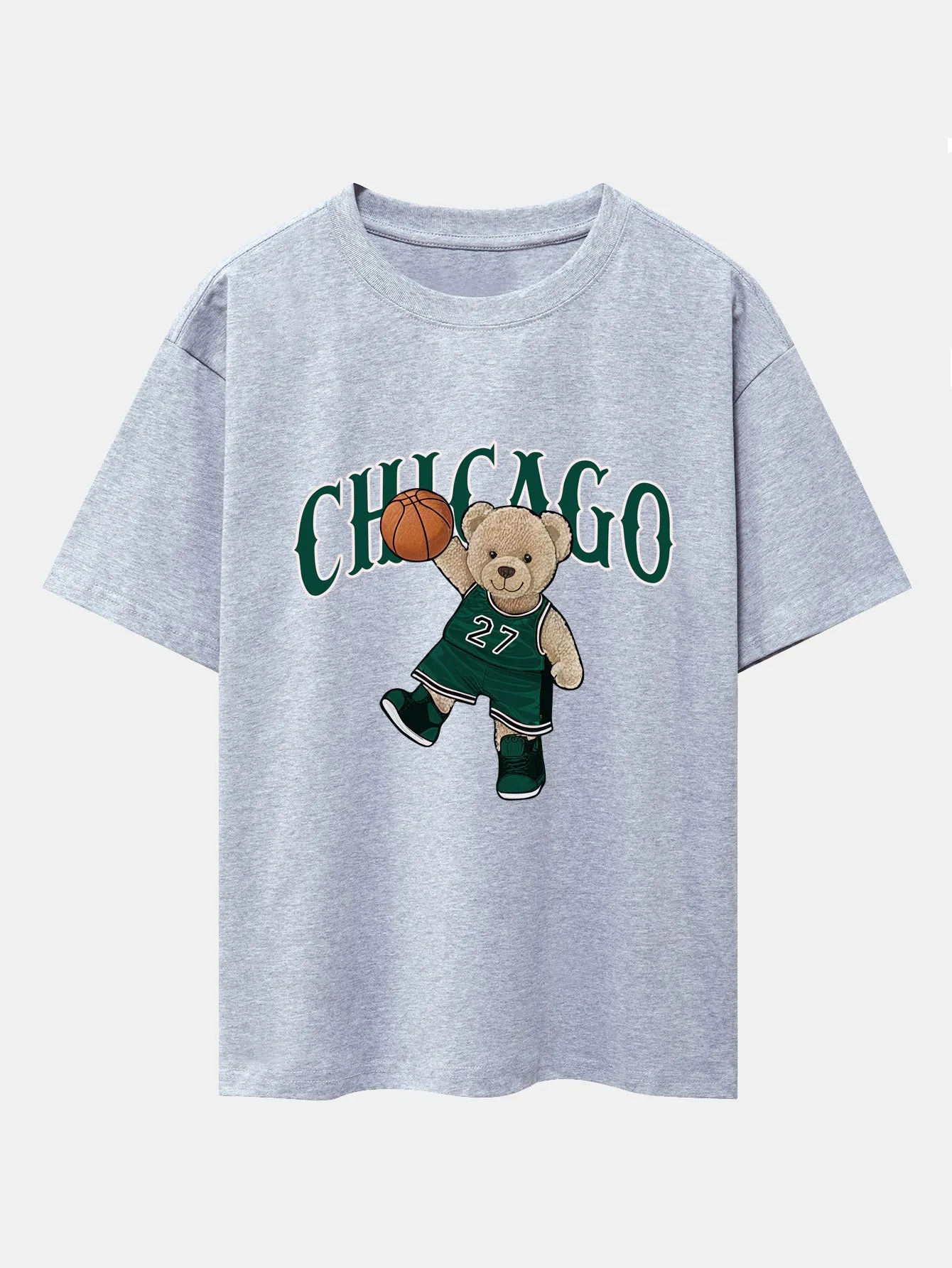 Chicago Basketball Bear Print Drop Shoulder Oversize T-Shirt
