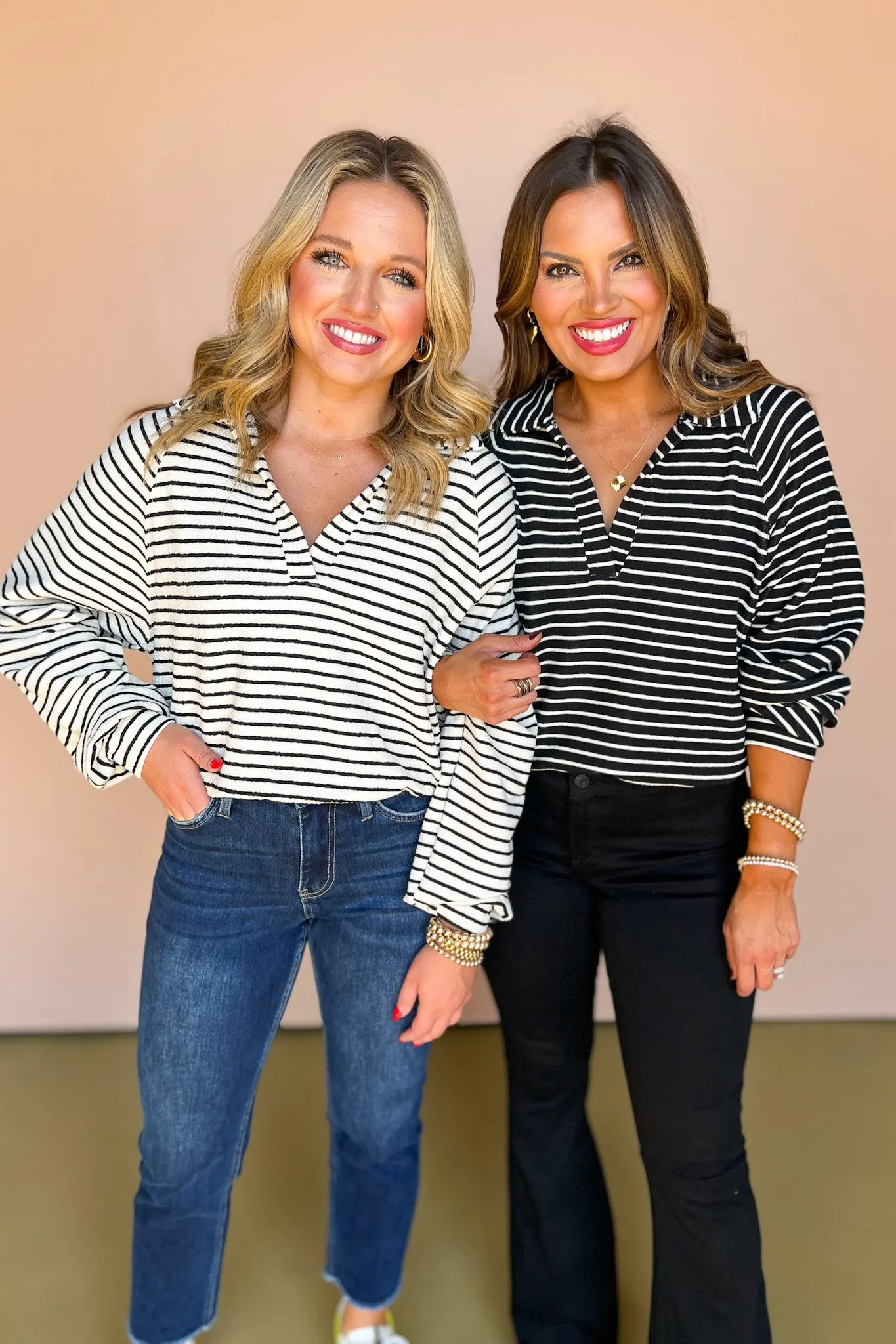 Cream Striped Knit V Neck Top *FINAL SALE*