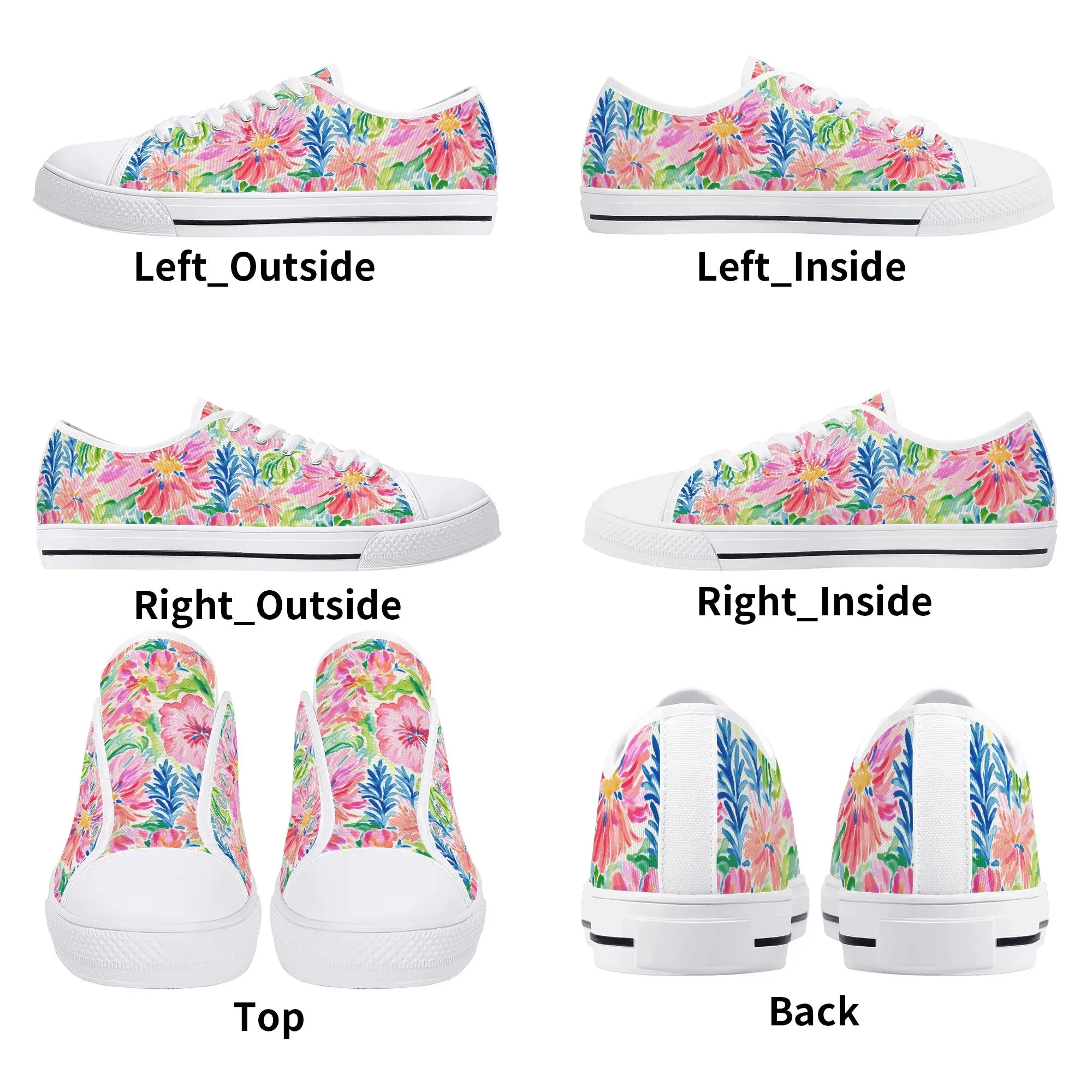 Pastel Oasis: Watercolor Hibiscus Flowers and Palms in Soft Hues Womens Low Top Canvas Sneakers US5.5 - US12