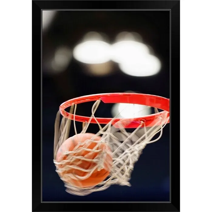 "Basketball in basket." Black Framed Print