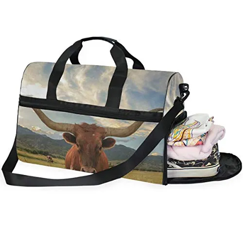 Texas Longhorn Steer Sports Gym Bag with Shoes Compartment Travel Duffel Bag for Men Women